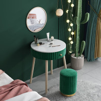 欧式梳妆台卧室轻奢网红ins风化妆桌小型个性创意圆形公主化妆台 灰色A镜(非LED镜子)+桌+凳 组安心抵