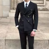 男士休闲黑色双排扣西服套装韩版商务正装主持修身西装潮