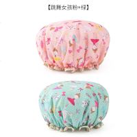 双层浴帽防水洗澡帽女款可爱加厚浴冒儿童女童沐浴头套头发套帽子 卡通女孩粉色+绿色