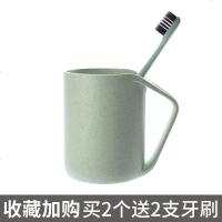 简约塑料洗漱口杯家用儿童刷牙杯子创意可爱牙缸杯套装情侣牙刷杯 北欧绿[单杯+小麦牙刷]