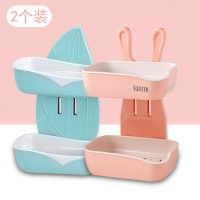 创意双层皂盒壁挂式免打孔无痕贴卫生间家用肥皂盒沥水香皂盒皂架 [2个装]绿萝卜叶+粉兔子*5天内发货