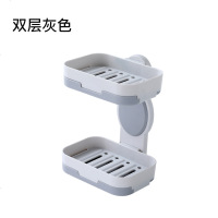 创意旋转双层肥皂盒卫生间沥水吸盘香皂盒浴室壁挂免打孔可爱皂托 灰色双层