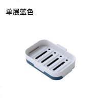 创意旋转双层肥皂盒卫生间沥水吸盘香皂盒浴室壁挂免打孔可爱皂托 蓝色单层