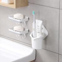 肥皂盒吸盘壁挂式挂墙香皂盒卫生间免打孔沥水架浴室家用皂盒置物 [搭配套餐五]皂盒2个+牙刷置物架(可放