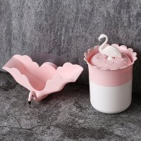 肥皂盒香皂盒架壁挂式卫生间免打孔家用吸盘式沥水浴室皂托 【2件套】火烈鸟香皂架【粉色】+棉签筒【