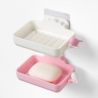 肥皂盒香皂盒架壁挂式卫生间免打孔家用吸盘式沥水浴室皂托 SK-139小鸟双层香皂架[粉色]