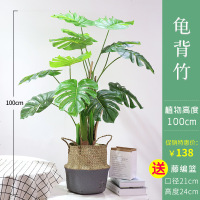 仿真植物北欧室内大型网红绿植装饰客厅散尾葵假花盆栽旅人蕉假树 龟背100cm-+藤篮编制盆