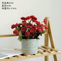 仿真绿植假花盆栽装饰小摆件创意室内客厅网红桌面北欧植物盆景 绿色花盆+红色蔷薇花