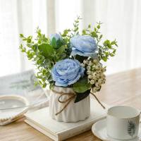 北欧仿真植物花艺小盆栽室内家居摆件客厅办公桌装饰假花创意 半夏蓝白(包含花瓶)
