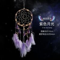 捕梦网材料手工森系铺梦网捕能网卧室创意少女心挂饰风铃吊饰 紫色月光[带灯+送礼盒礼袋]
