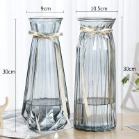 [特大号二件套]玻璃花瓶透明水培富贵竹百合花瓶客厅插花瓶摆件 (30折纸+30南瓜)烟灰色 大