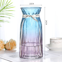 创意大号透明六角玻璃花瓶水养富贵竹百合鲜花插花瓶家用客厅摆件 24折纸[蓝紫色1个] 中等