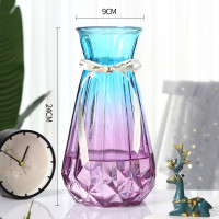创意大号透明六角玻璃花瓶水养富贵竹百合鲜花插花瓶家用客厅摆件 25南瓜[蓝紫色1个] 中等