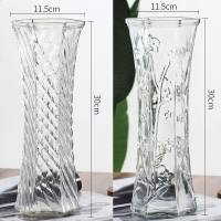 创意大号透明六角玻璃花瓶水养富贵竹百合鲜花插花瓶家用客厅摆件 30六角[斜纹+梅花] 中等