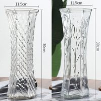 创意大号透明六角玻璃花瓶水养富贵竹百合鲜花插花瓶家用客厅摆件 30六角[斜纹+郁金香] 中等