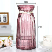特大号欧式透明彩色玻璃花瓶水培富贵竹百合插花瓶客厅装饰摆件 24折纸[酒红色]送白丝带 大