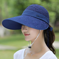 遮阳帽女夏天遮脸防晒面罩防紫外线太阳帽户外骑车护脸百搭防风帽 均码可调节(送防风绳) 藏青色(只有帽子