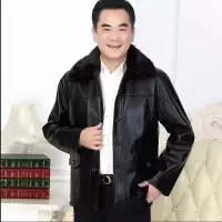 【新款】【薄款/加绒款】秋冬男装中老年皮衣男大码外套中年皮夹克爸爸装_0