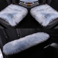 冬季汽车坐垫三件套无靠背单片座垫冬天车用保暖长羊毛绒女士坐垫 浅蓝色