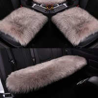 冬季汽车坐垫三件套无靠背单片座垫冬天车用保暖长羊毛绒女士坐垫 浅豆沙色