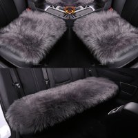 冬季汽车坐垫三件套无靠背单片座垫冬天车用保暖长羊毛绒女士坐垫 深灰色