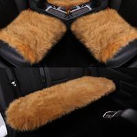 冬季汽车坐垫三件套无靠背单片座垫冬天车用保暖长羊毛绒女士坐垫 金驼色