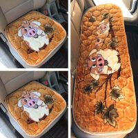 汽车冬季坐垫单片单个冰凉轿车毛垫棉垫车用小车保暖单片保暖 可爱小猪棕色三件套 (带防滑卡扣)