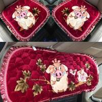 汽车冬季坐垫单片单个冰凉轿车毛垫棉垫车用小车保暖单片保暖 可爱小猪红色三件套(花边) (带防滑卡扣