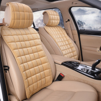 汽车坐垫单片无靠背三件套后排后座垫单座短毛绒冬季保暖汽车用品 方格绒米黄靠背一片