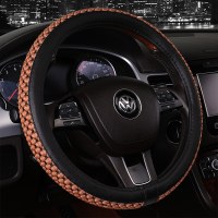 汽车方向盘套宝来途观迈腾帕萨特桑塔纳四季通用夏季冰丝把套 尊贵款-棕色