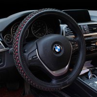 汽车方向盘套夏季四季把套冰丝防滑英朗宝来朗逸速腾科鲁兹迈瑞宝 透气软冰丝黑红色