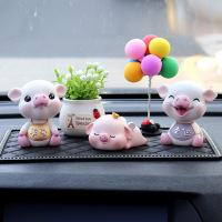 汽车内饰品摆件创意摇头小猪出入 个性可爱男女高档车载漂亮 猪爸猪妈+女猪宝+白盆吉祥果+彩气球(大
