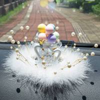 白天鹅车载摆件车内装饰品摆件汽车用品中控台装饰女可爱车上创意 白天鹅+（皇冠）马卡龙气球瓶+珍珠羽毛垫