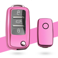 宝来钥匙套速腾朗逸捷达帕萨特途观桑塔纳高尔夫车钥匙包扣壳 A款-樱花粉[单壳]