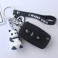 适用于大众钥匙套钥匙扣 朗逸宝来速腾帕萨特途观探岳途岳钥匙包 大众A款钥匙适用[黑色带几何熊猫]