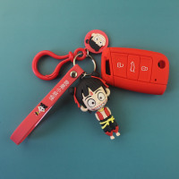 适用于大众钥匙套钥匙扣 朗逸宝来速腾帕萨特途观探岳途岳钥匙包 大众B款钥匙适用[SZ红色简约款]带哪吒