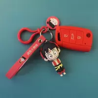 适用于大众钥匙套钥匙扣 朗逸宝来速腾帕萨特途观探岳途岳钥匙包 大众B款钥匙适用[SZ红色简约款]带哪吒