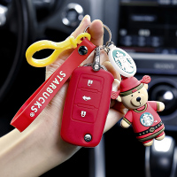 适用大众钥匙套包速腾朗逸捷达帕萨特途观宝来桑塔纳汽车壳扣 B款红色[单壳+财神熊钥匙扣]送银色马蹄