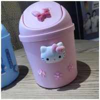 可爱卡通桌面收纳桶少女心粉创意时尚小号迷你带盖车载摇盖垃圾桶 粉色kt+垃圾袋