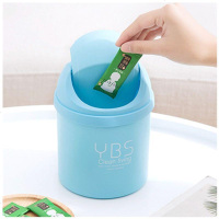 可爱卡通桌面收纳桶少女心粉创意时尚小号迷你带盖车载摇盖垃圾桶 蓝色