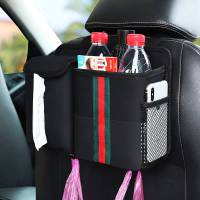 车载垃圾桶挂式折叠置物桶箱汽车内用品卡通多功能创意车上收纳袋 经典条纹黑-(内置防水桶+增加纸巾盒)