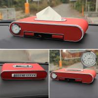 车载纸巾盒抽创意汽车抽纸盒网红高档车上车内装饰用品大全车用 豪华版红色[时钟+手机支架+镶钻+停车牌