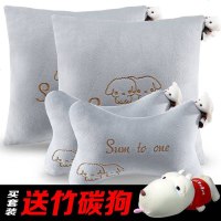 汽车头枕车用护颈枕一对可爱车载枕头抱枕头靠垫座椅内饰用品四季 熊仔四件套（灰色）