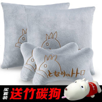 汽车头枕车用护颈枕一对可爱车载枕头抱枕头靠垫座椅内饰用品四季 龙猫四件套(灰色)