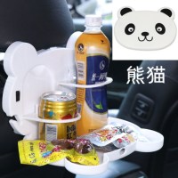车载水杯架汽车后座折叠餐桌车用卡通多功能饮料水壶固定置物用品 白色-熊猫