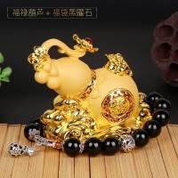 汽车香水瓶摆件水晶车用香水座式车载创意车饰葫芦车上车内除异味 沙金葫芦[摆件]+福袋黑曜石