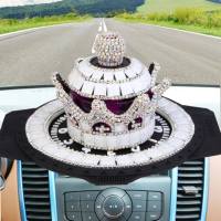 镶钻皇冠汽车香水高档坐式水晶创意车载香水座摆件女性车内装饰品 皇冠+砖防滑垫=奶白