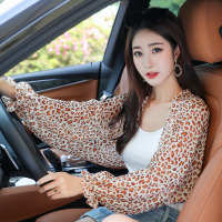 防晒袖套女紫外线护臂手臂套袖冰丝夏天袖子开车手套薄款骑行宽松 均码 豹纹款-黄色