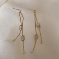 璀璨锆石耳环女定位珠显脸瘦长流苏耳钉简约气质韩国耳坠纯银耳针