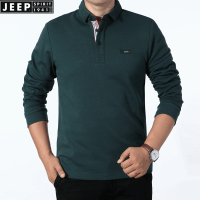 吉普JEEP纯色纯棉长袖T恤翻领宽松春秋商务男装POLO杉打底衫男士POLO衫男装JEEP SPIRIT